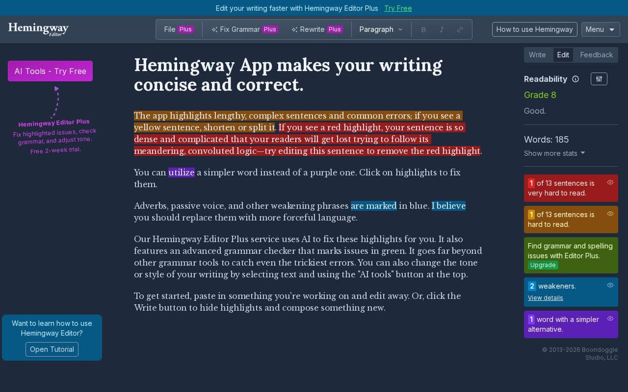 Hemingway Editor screenshot