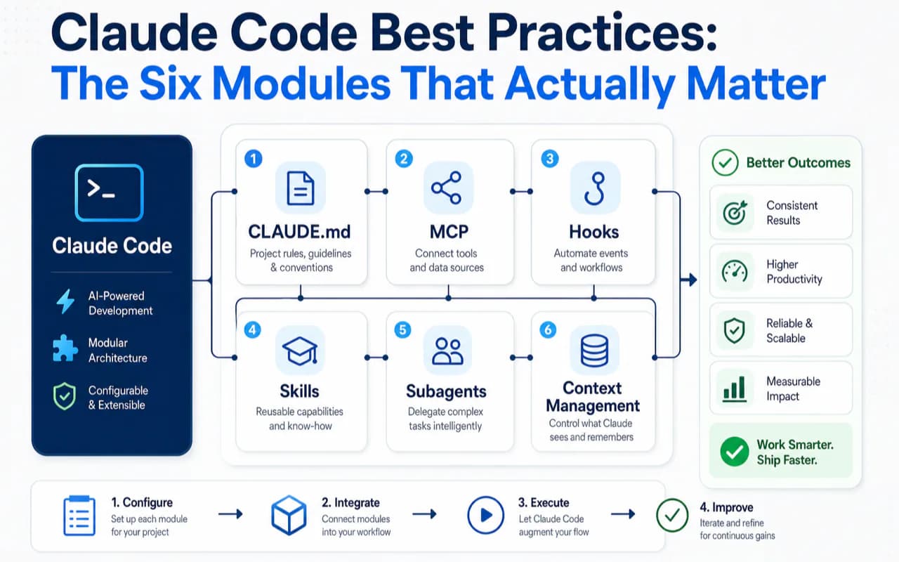 Claude Code Best Practices: The Six Modules That Actually Matter technical illustration for AI Workflow Pro readers