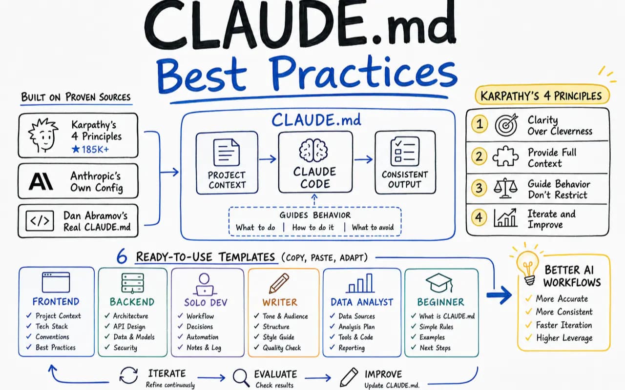 CLAUDE.md Best Practices: Karpathy's 4 Principles + 6 Ready-to-Use Templates (2026) technical illustration for AI Workflow Pro readers