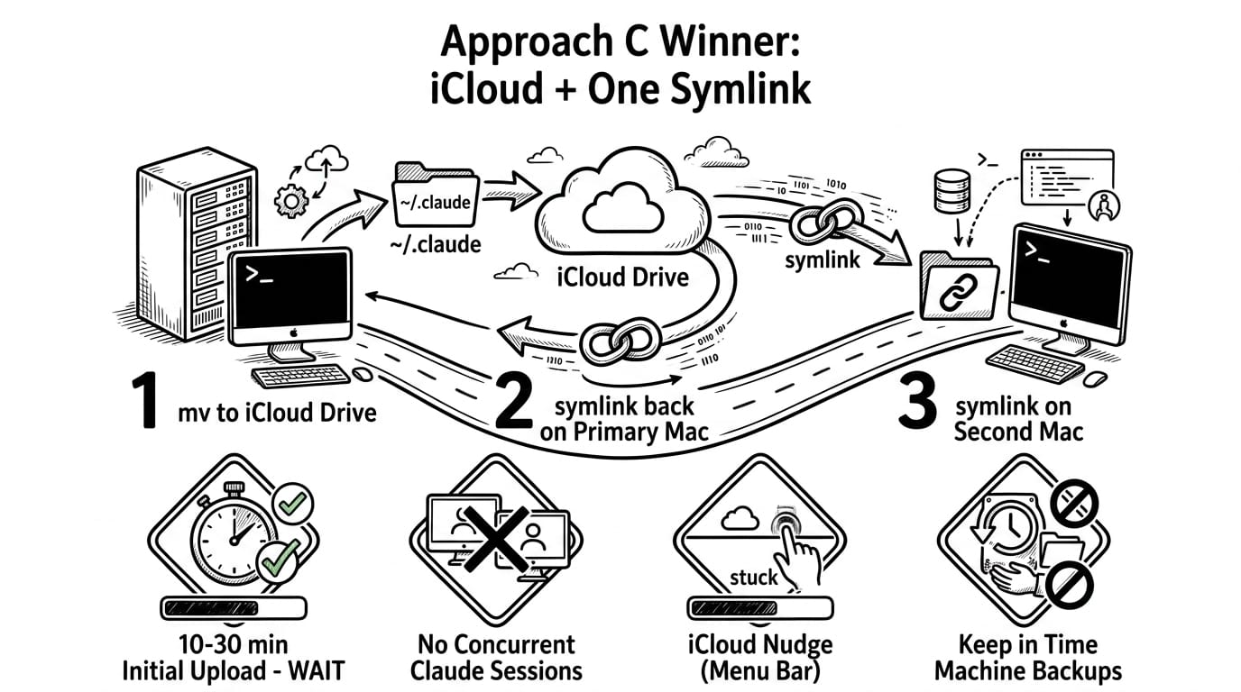 Approach C Winner: iCloud + One Symlink in 3 Commands + 4 Gotchas