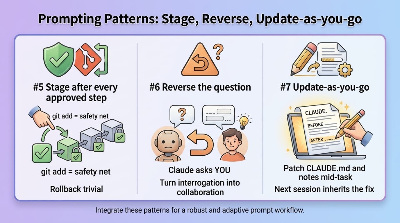 Prompts #5, #6, #7: Stage / Reverse / Update-as-you-go