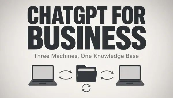 A folder of plain text business rules being moved between three different AI agent tools, with a four-column comparison sheet